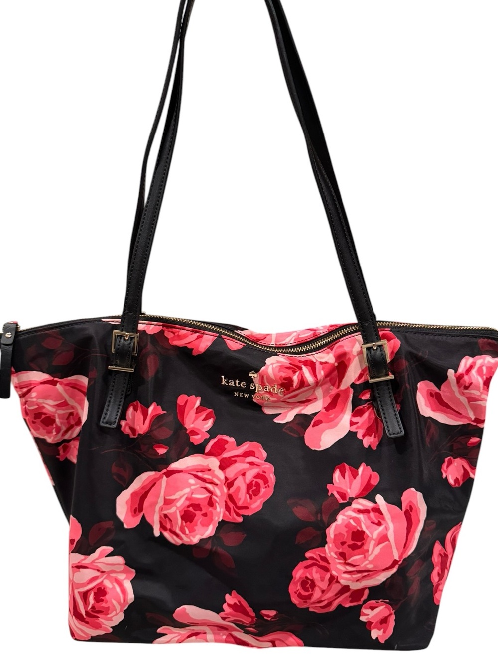kate spade Black Tote with Pink Rose Print